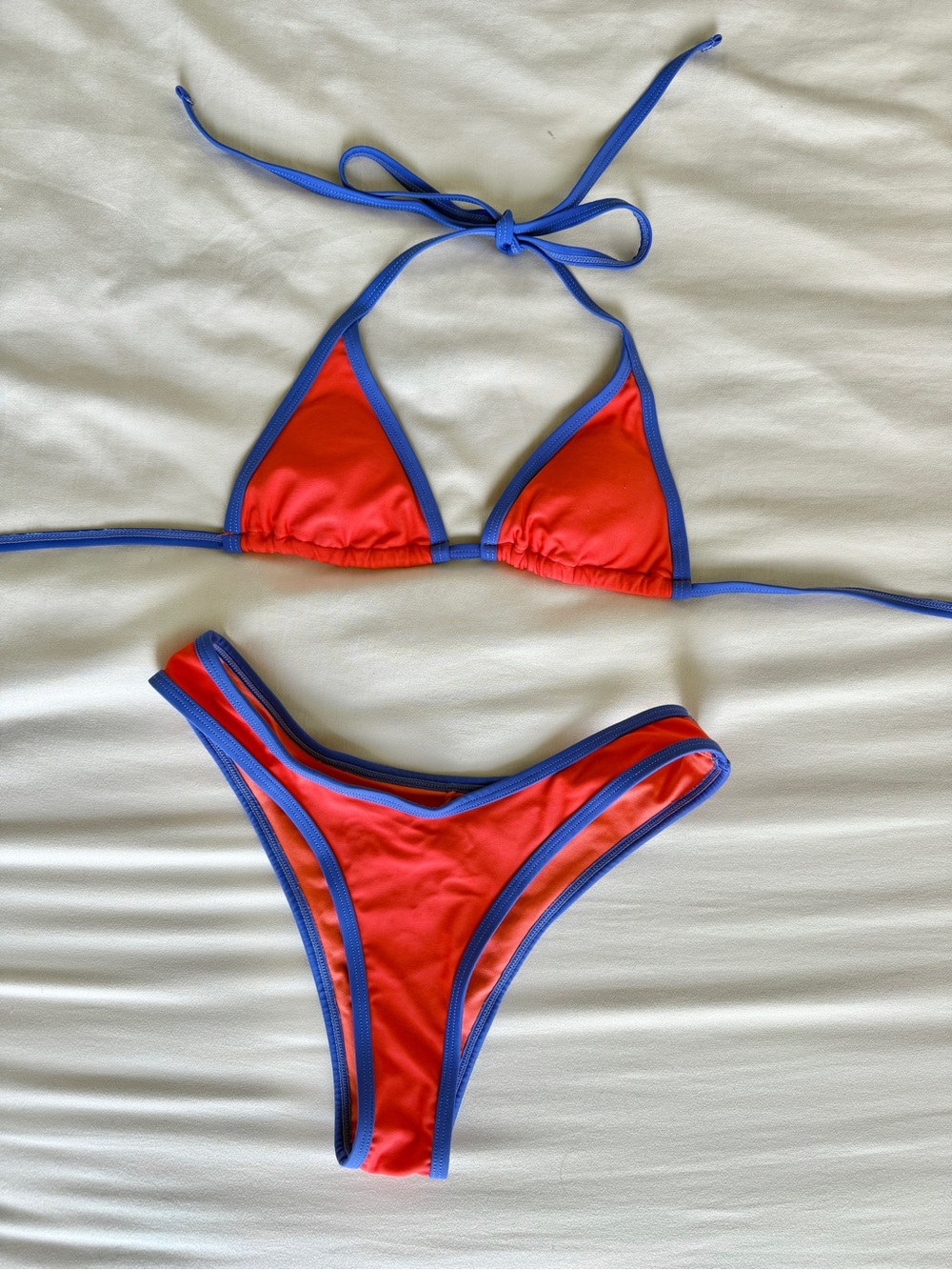 Red/Orange Triangle Bikini with Blue Trim